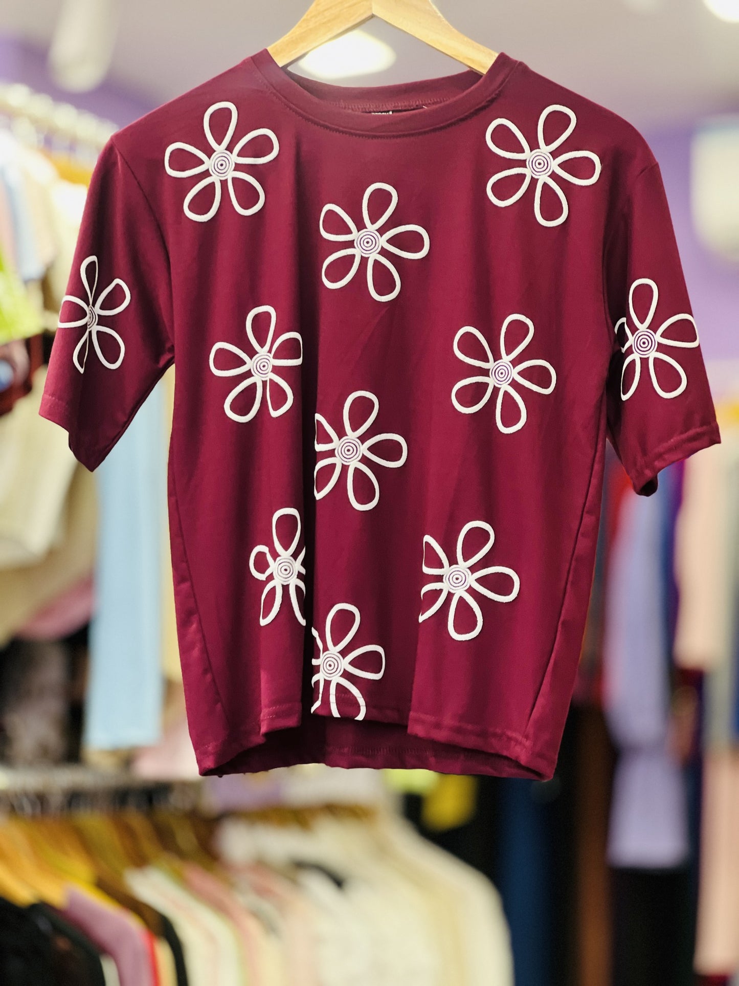 Maroon Floral Embroidered Crop Top