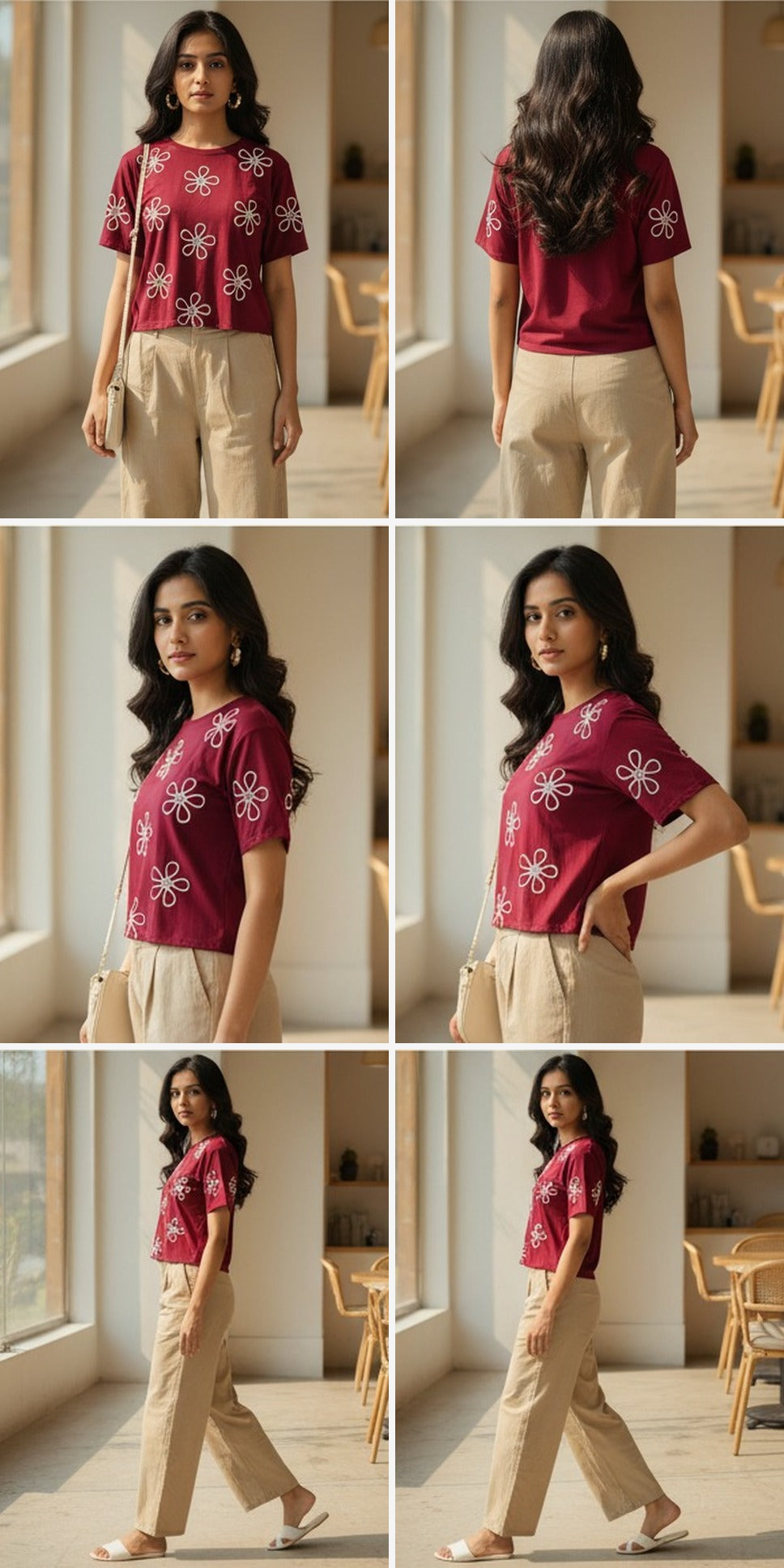 Maroon Floral Embroidered Crop Top