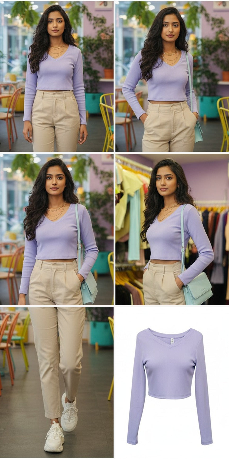 Lilac Ribbed Long-Sleeve Crop Top
