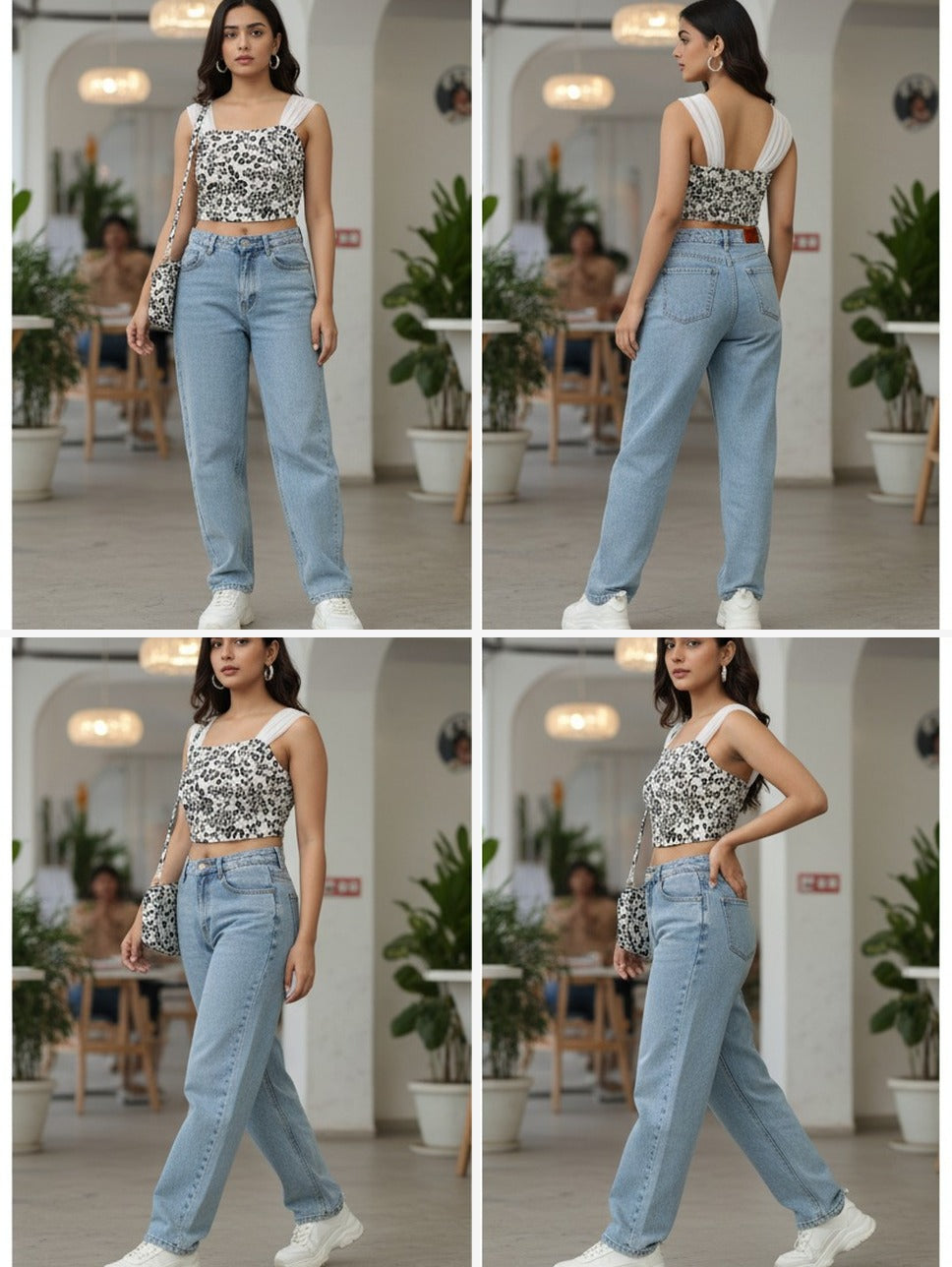 Black and White Wavy Printed Crop Top