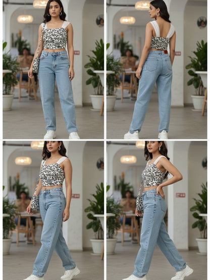 Black and White Wavy Printed Crop Top