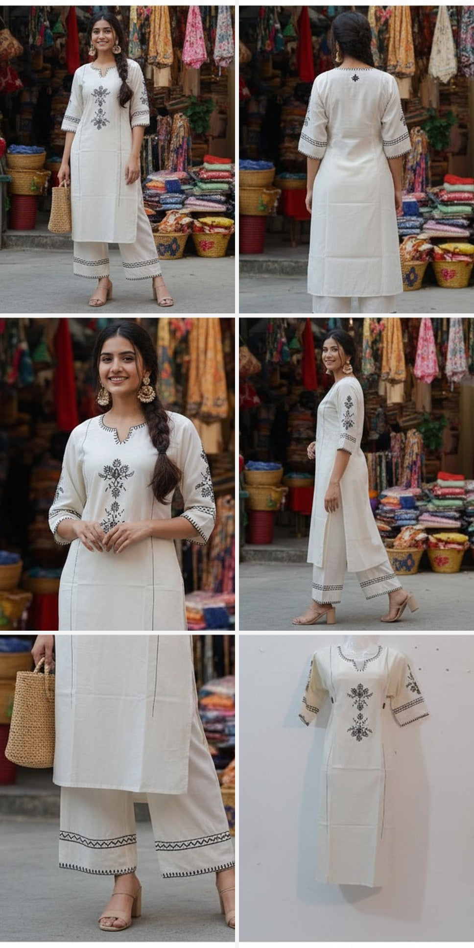 Ivory Embroidered Kurti with Matching Palazzo Set