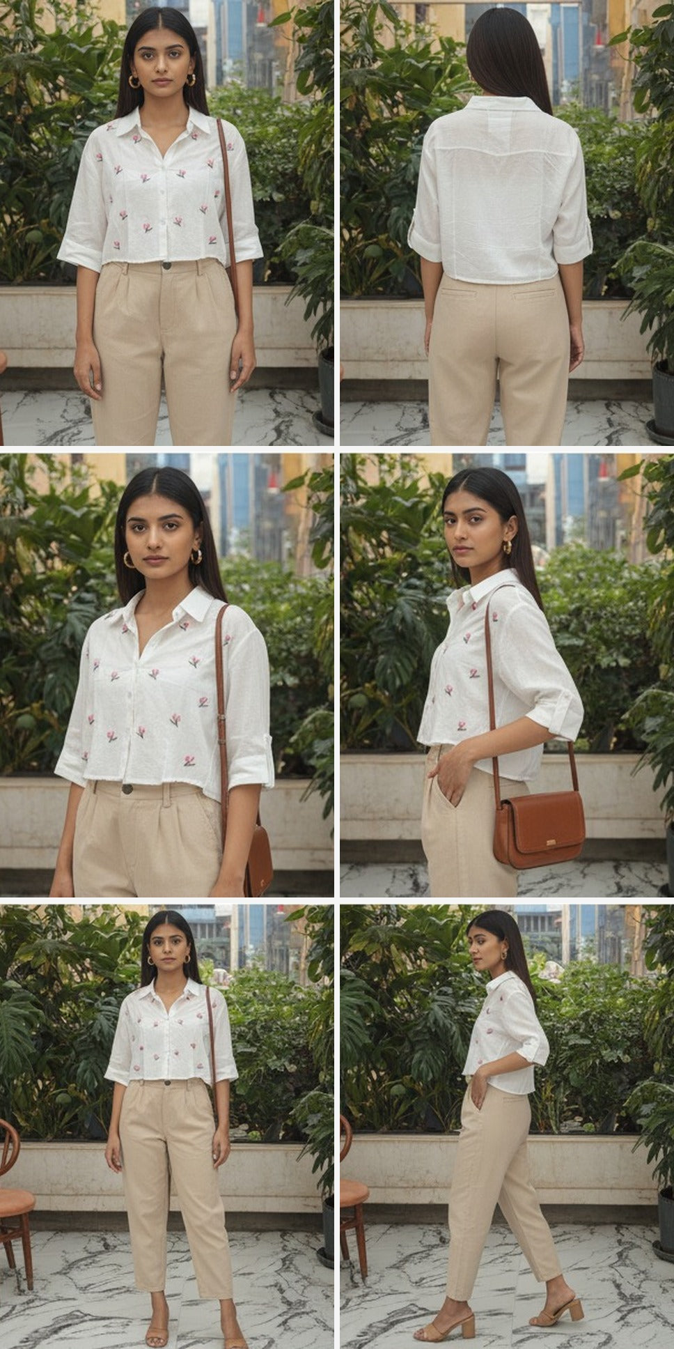 White Embroidered Cropped Button-Up Shirt