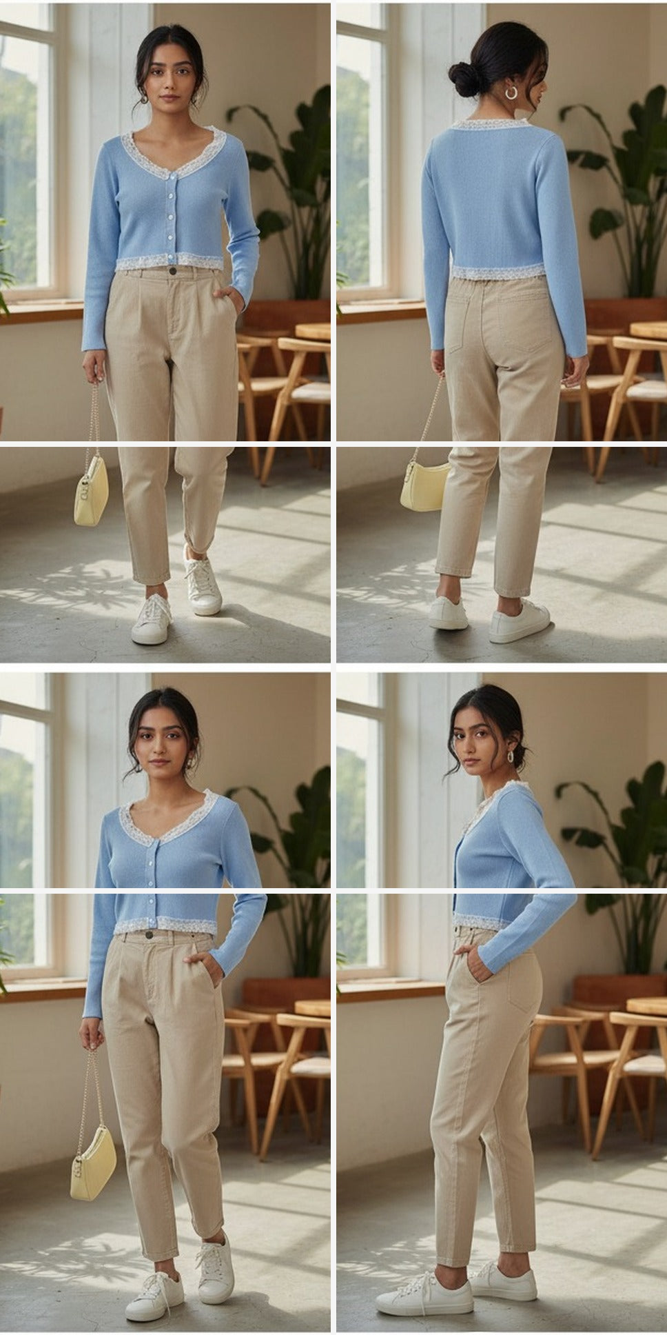 Sky Blue Lace-Trimmed Cropped Cardigan