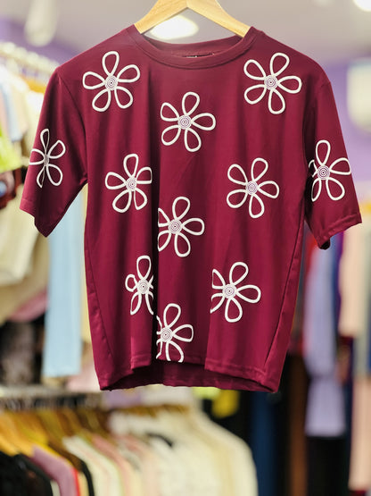 Maroon Floral Embroidered Crop Top