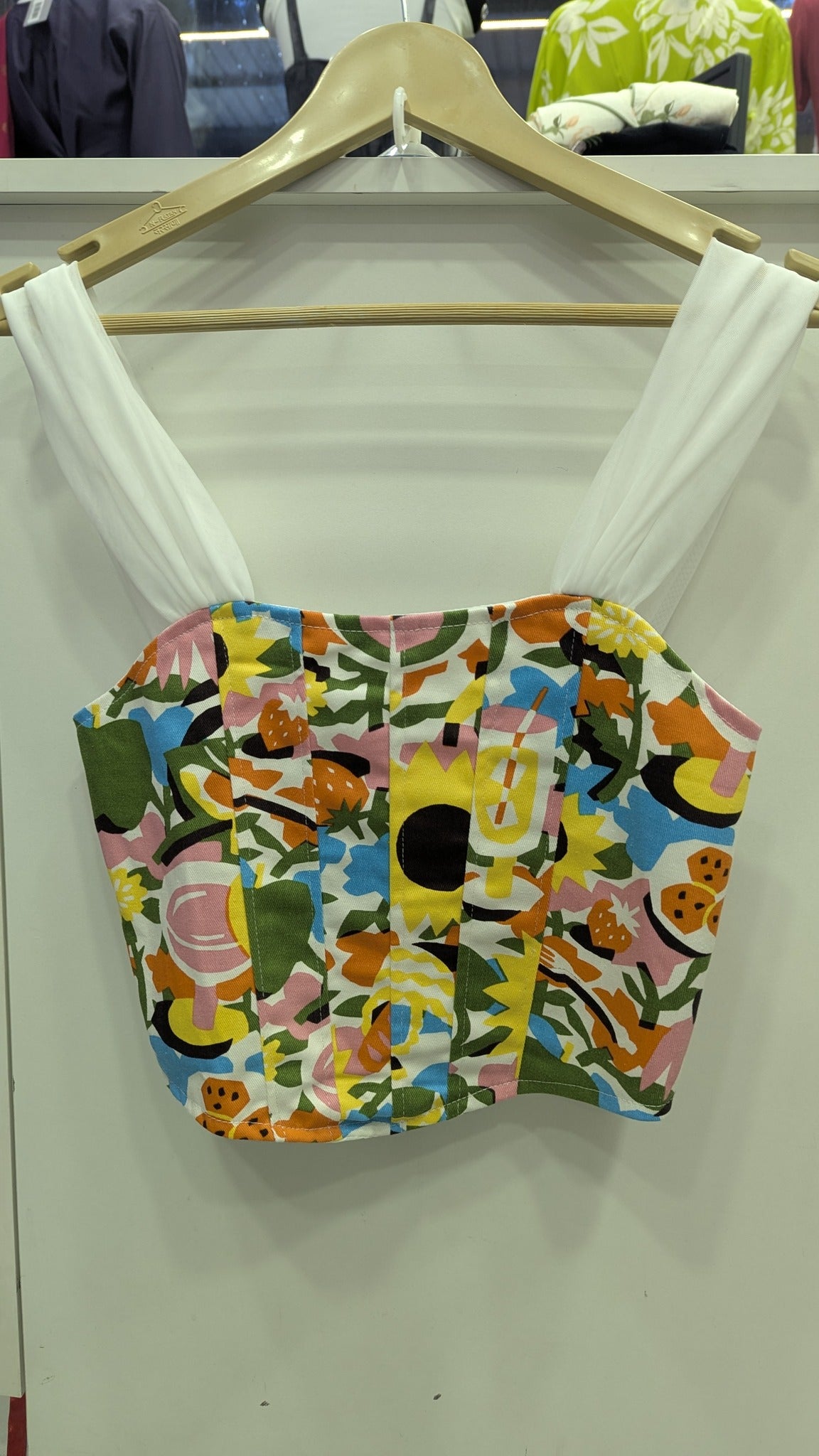 Colorful Floral Printed Crop Top with White Straps