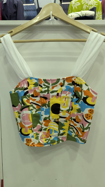Colorful Floral Printed Crop Top with White Straps
