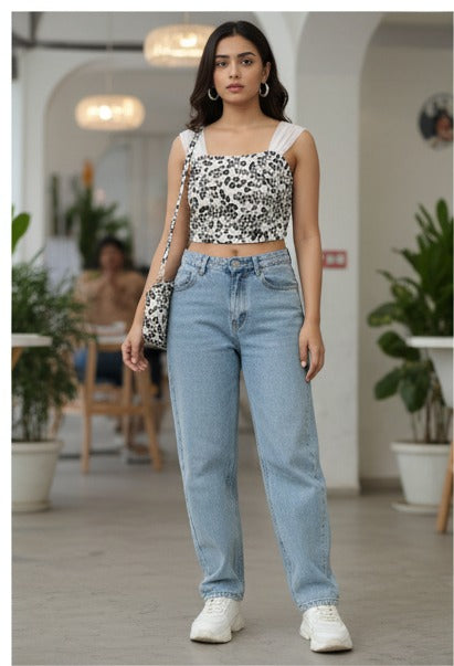 Black and White Wavy Printed Crop Top