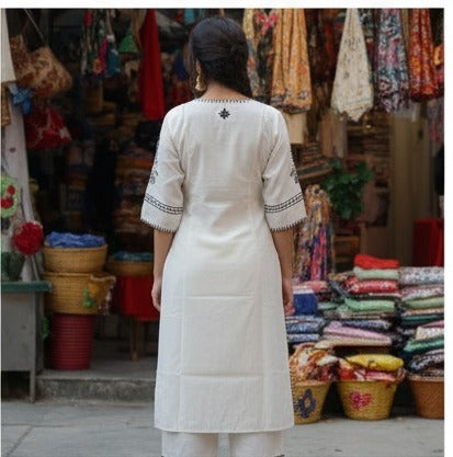 Ivory Embroidered Kurti with Matching Palazzo Set