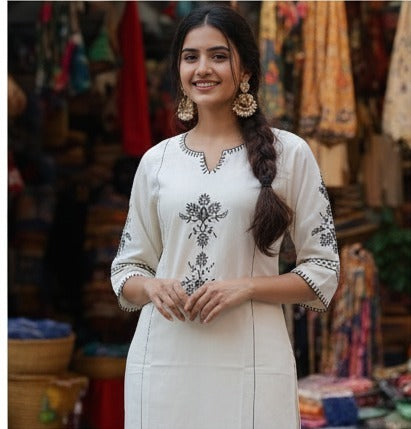 Ivory Embroidered Kurti with Matching Palazzo Set
