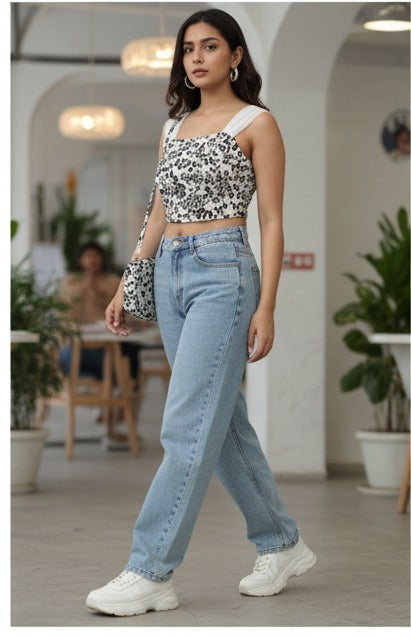 Black and White Wavy Printed Crop Top