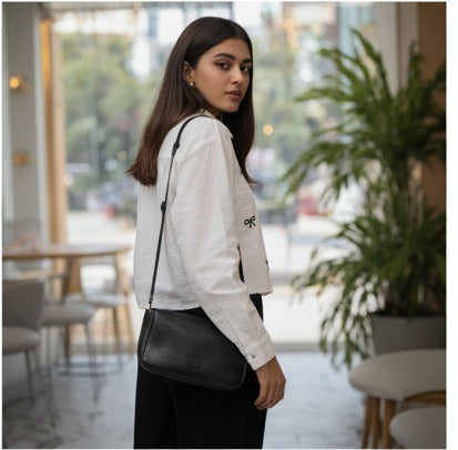 White Cropped Button-Down Shirt with Bow Embroidery
