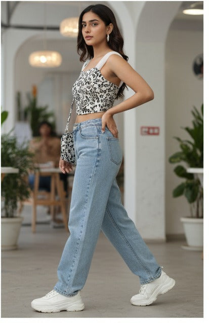 Black and White Wavy Printed Crop Top