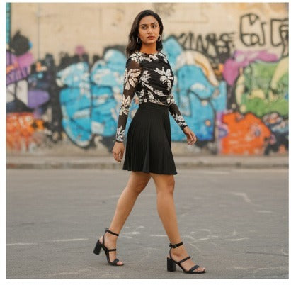 Black Floral Mesh Crop Top
