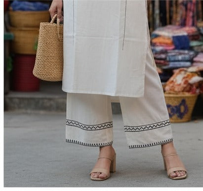 Ivory Embroidered Kurti with Matching Palazzo Set