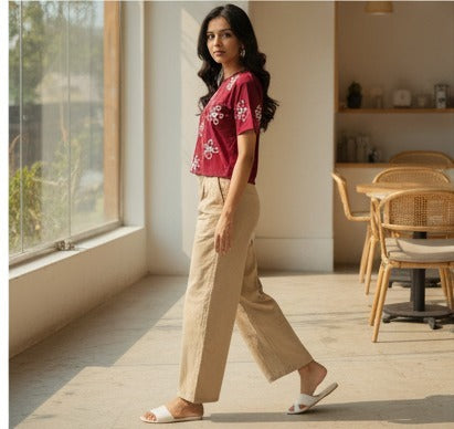 Maroon Floral Embroidered Crop Top