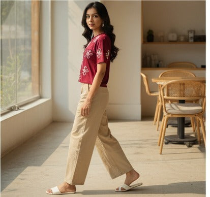 Maroon Floral Embroidered Crop Top
