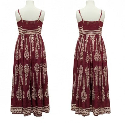 Maroon Ethnic Floral Print Maxi Dress