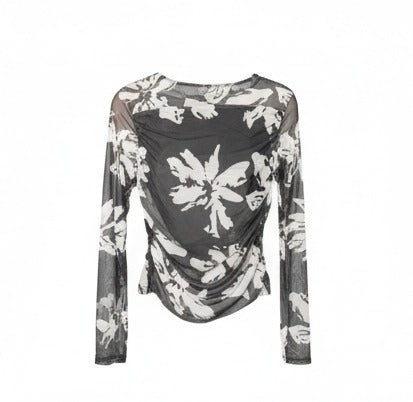 Black Floral Mesh Crop Top